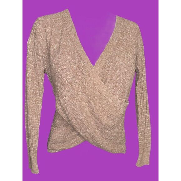 Express Ribbed Wrap Front Tunic Sweater Sz S Peach Pink - Picture 2 of 4